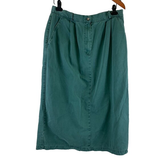 Lands End Cotton Maxi Skirt Straight Green Back Slit Pockets Womens Plus 16 Tall - Picture 1 of 10